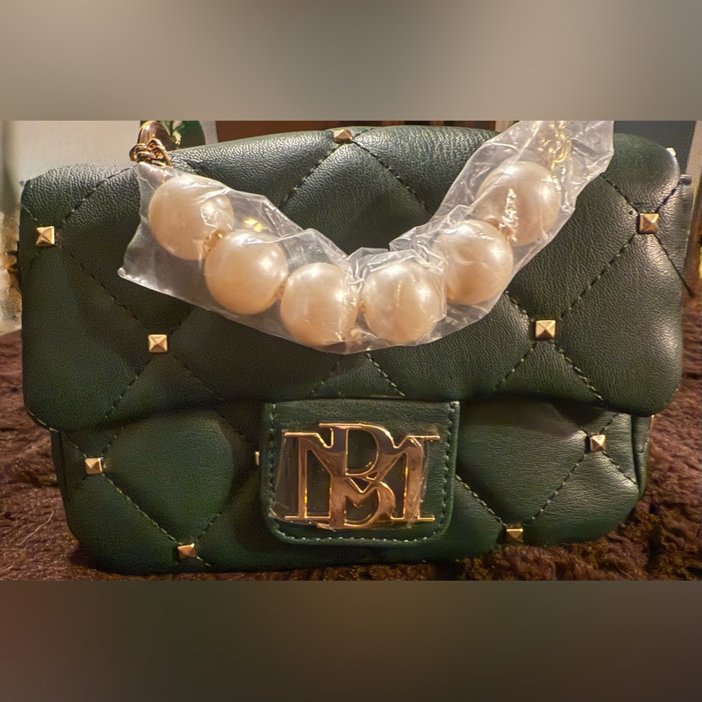 Badgley Mischka Dark Green Mini Bag with Gold Accents NWT